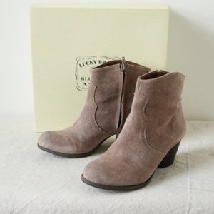Lucky Brand Tablita Lavender Grey Suede Leather Ankle Boots